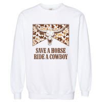 Save A Horse Ride A Cow Bull Skull Leopard Western Rodeo Garment-Dyed Sweatshirt