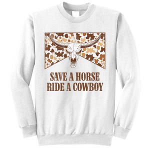 Save A Horse Ride A Cow Bull Skull Leopard Western Rodeo Sweatshirt