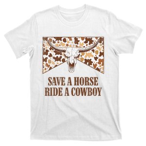 Save A Horse Ride A Cow Bull Skull Leopard Western Rodeo T-Shirt