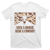 Save A Horse Ride A Cow Bull Skull Leopard Western Rodeo T-Shirt