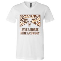 Save A Horse Ride A Cow Bull Skull Leopard Western Rodeo V-Neck T-Shirt