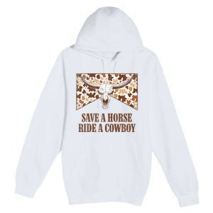 Save A Horse Ride A Cow Bull Skull Leopard Western Rodeo Premium Pullover Hoodie