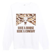 Save A Horse Ride A Cow Bull Skull Leopard Western Rodeo Premium Crewneck Sweatshirt