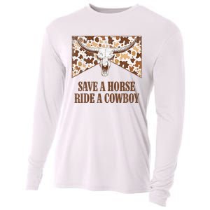 Save A Horse Ride A Cow Bull Skull Leopard Western Rodeo Cooling Performance Long Sleeve Crew