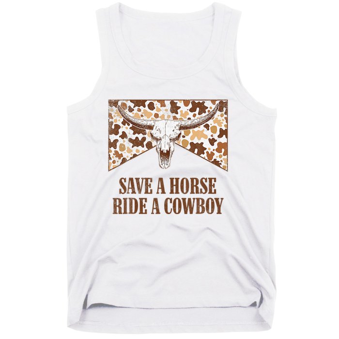 Save A Horse Ride A Cow Bull Skull Leopard Western Rodeo Tank Top