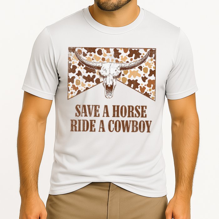 Save A Horse Ride A Cow Bull Skull Cooling Performance Crew T-Shirt