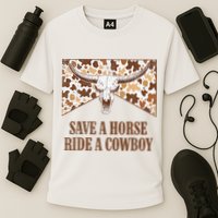 Save A Horse Ride A Cow Bull Skull Cooling Performance Crew T-Shirt