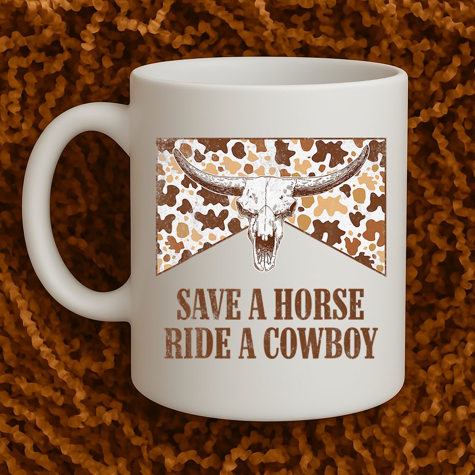 Save A Horse Ride A Cow Bull Skull Mug