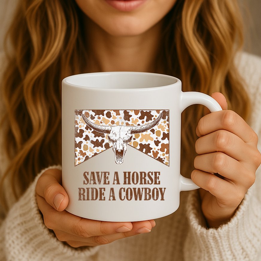 Save A Horse Ride A Cow Bull Skull Mug