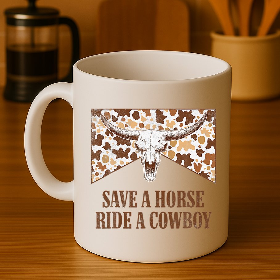 Save A Horse Ride A Cow Bull Skull Mug