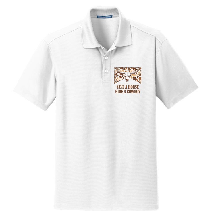 Save A Horse Ride A Cow Bull Skull Dry Zone Grid Polo