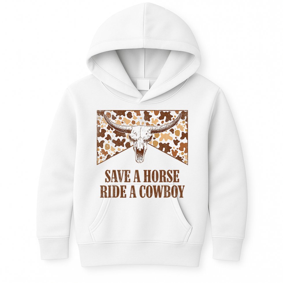 Save A Horse Ride A Cow Bull Skull Kids Hoodie