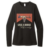 Save A Horse Ride A Cow Vintage Western Bull Skull Womens CVC Long Sleeve Shirt