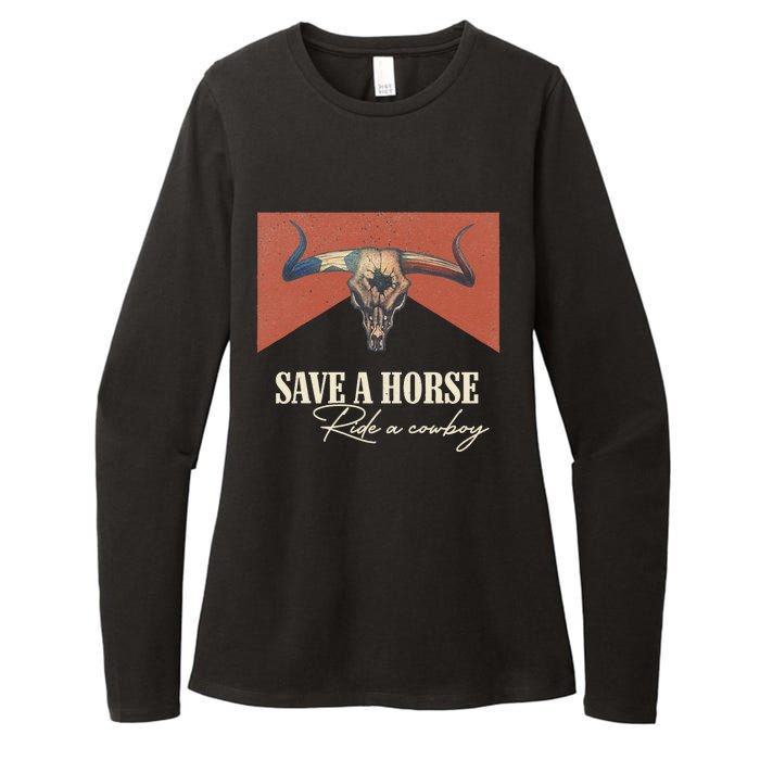 Save A Horse Ride A Cow Vintage Western Bull Skull Womens CVC Long Sleeve Shirt