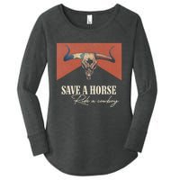 Save A Horse Ride A Cow Vintage Western Bull Skull Women's Perfect Tri Tunic Long Sleeve Shirt