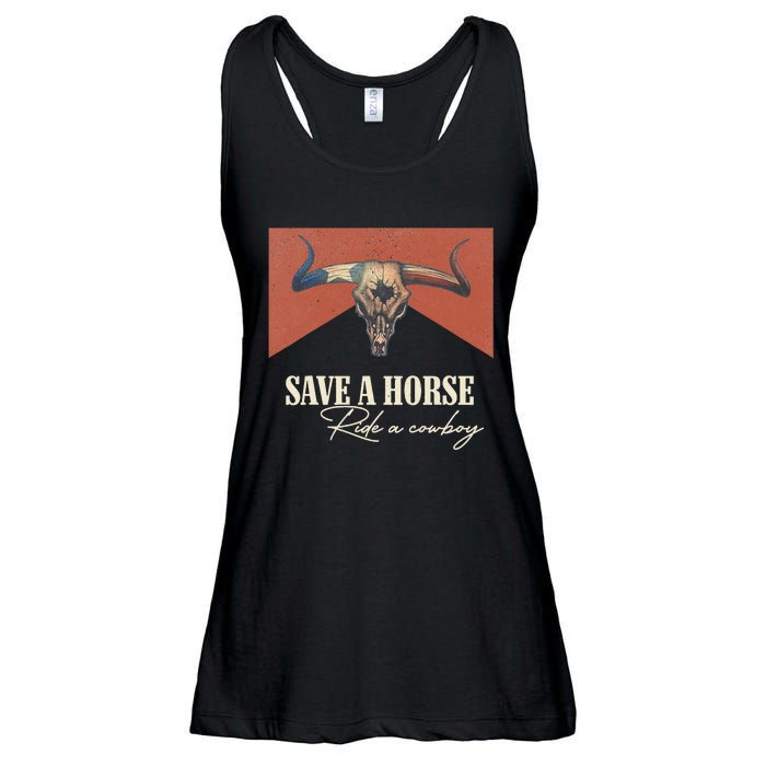 Save A Horse Ride A Cow Vintage Western Bull Skull Ladies Essential Flowy Tank