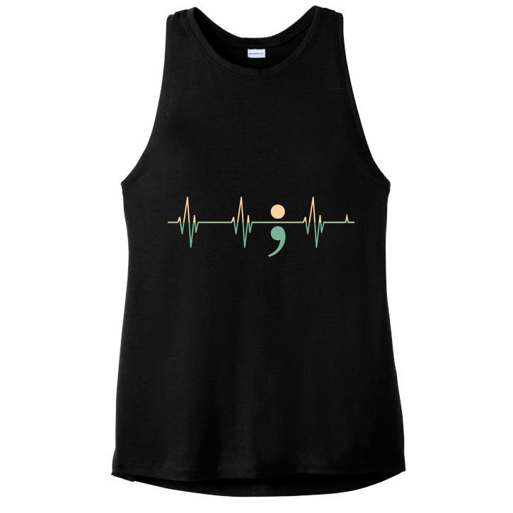 Suicide Awareness Heartbeat Ribbon Ladies PosiCharge Tri-Blend Wicking Tank