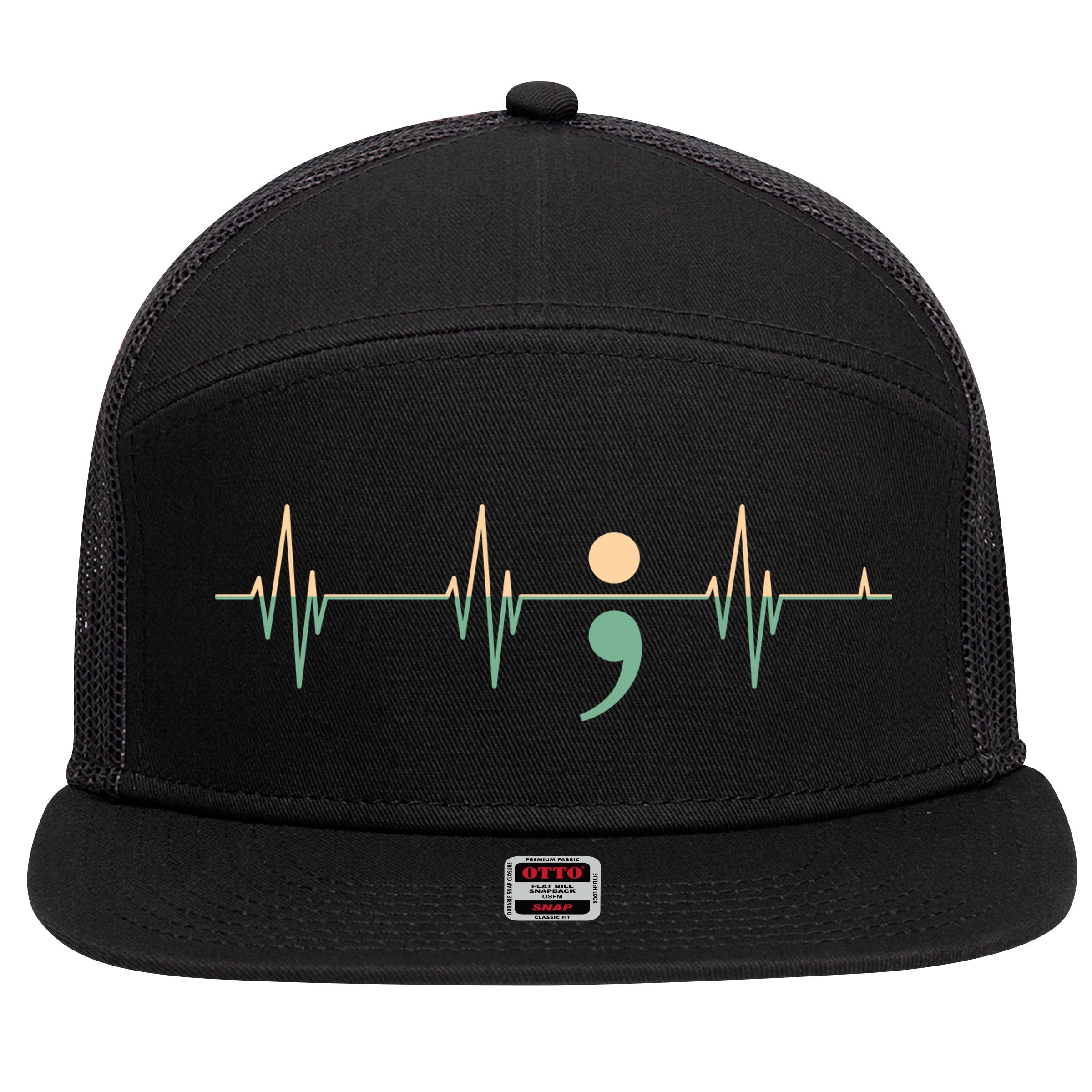 Suicide Awareness Heartbeat Ribbon 7 Panel Mesh Trucker Snapback Hat