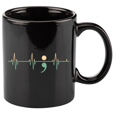 Suicide Awareness Heartbeat Ribbon 11oz C Handle Ceramic Mug