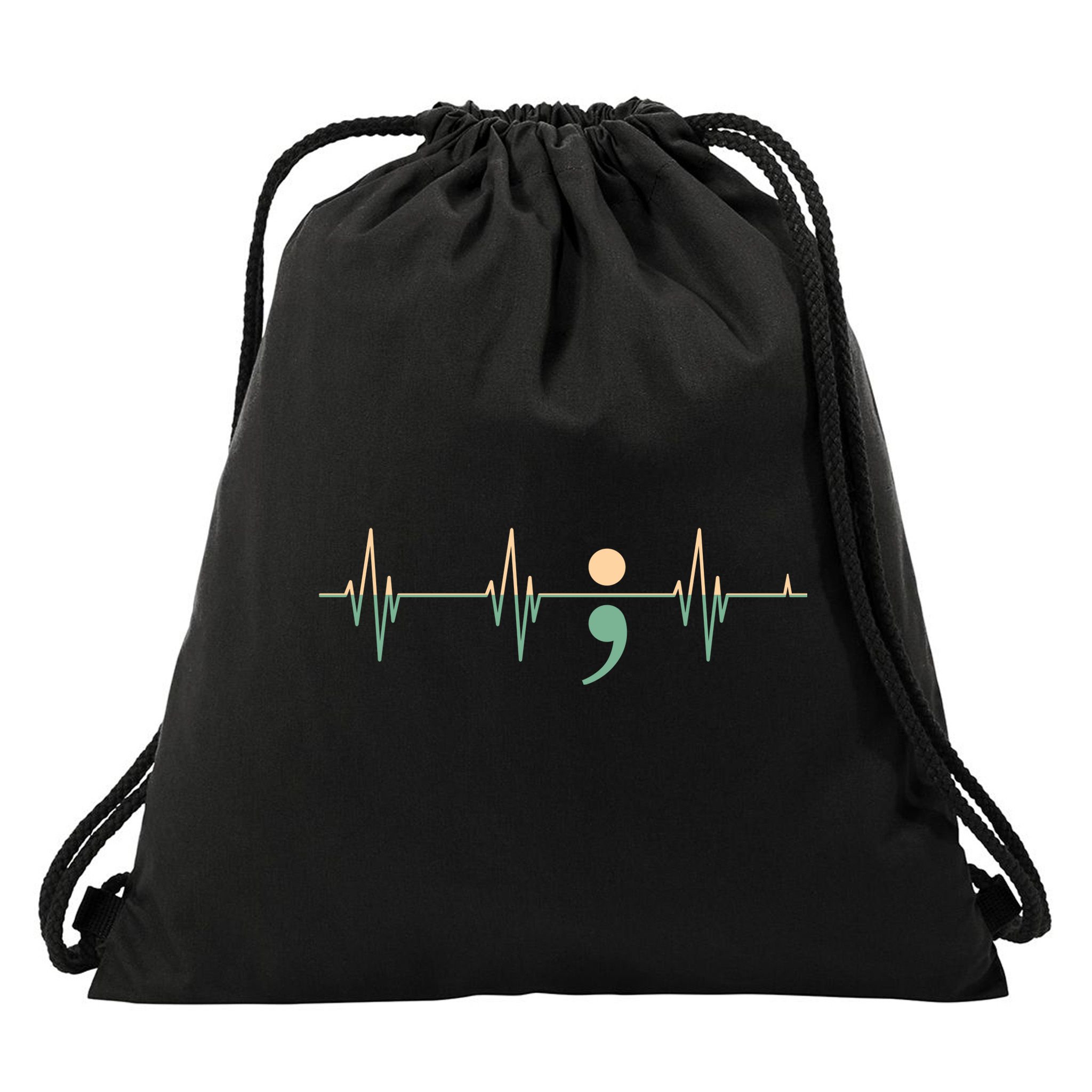 Suicide Awareness Heartbeat Ribbon Drawstring Bag