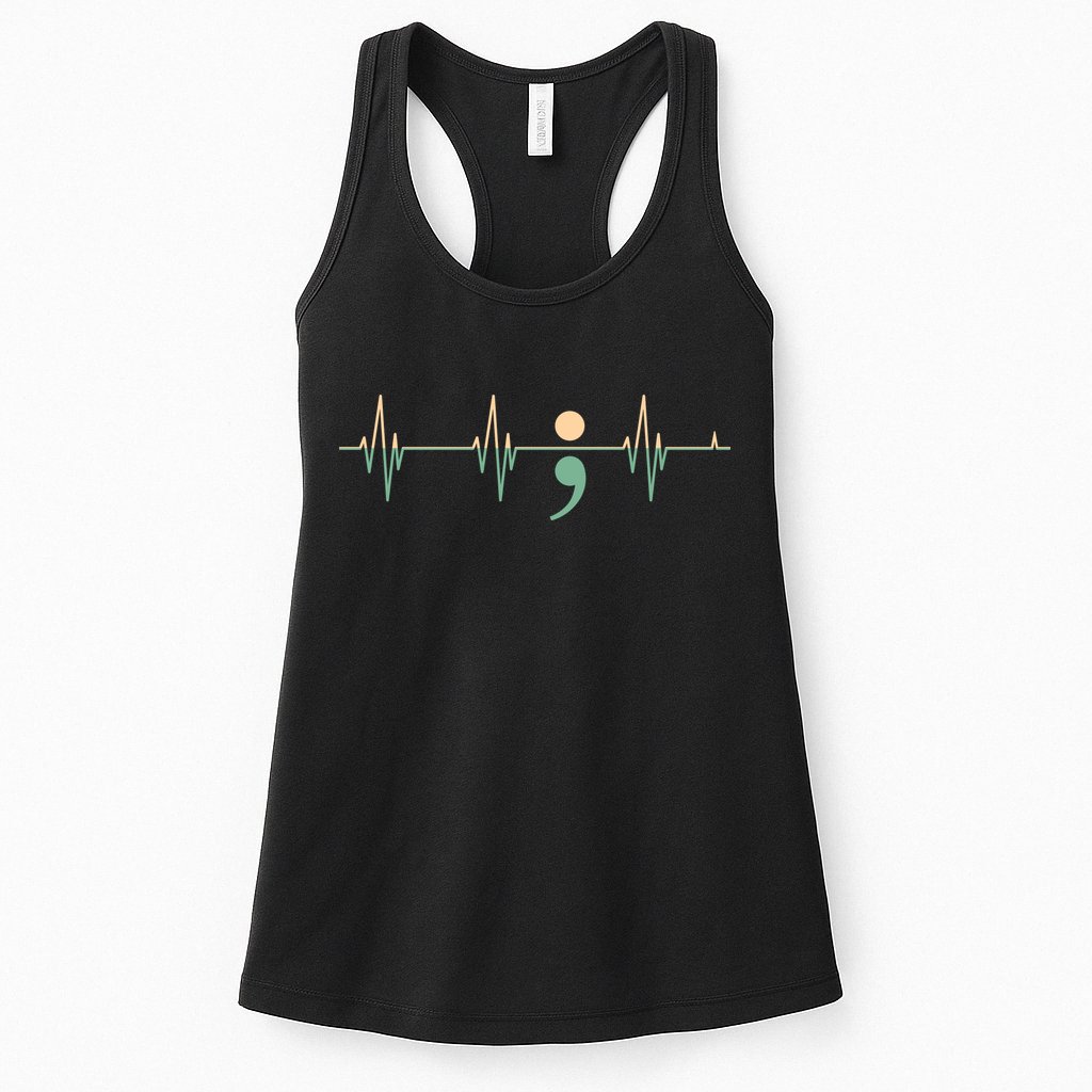 Suicide Awareness Heartbeat Ribbon Womens Tank Top