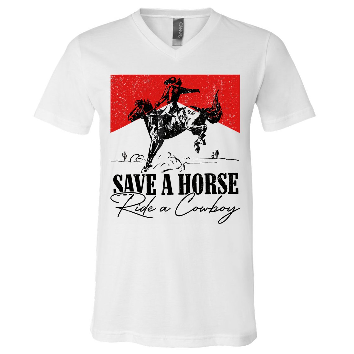 Save A Horse Ride A Cowboy Skeleton Country Skull Western V-Neck T-Shirt
