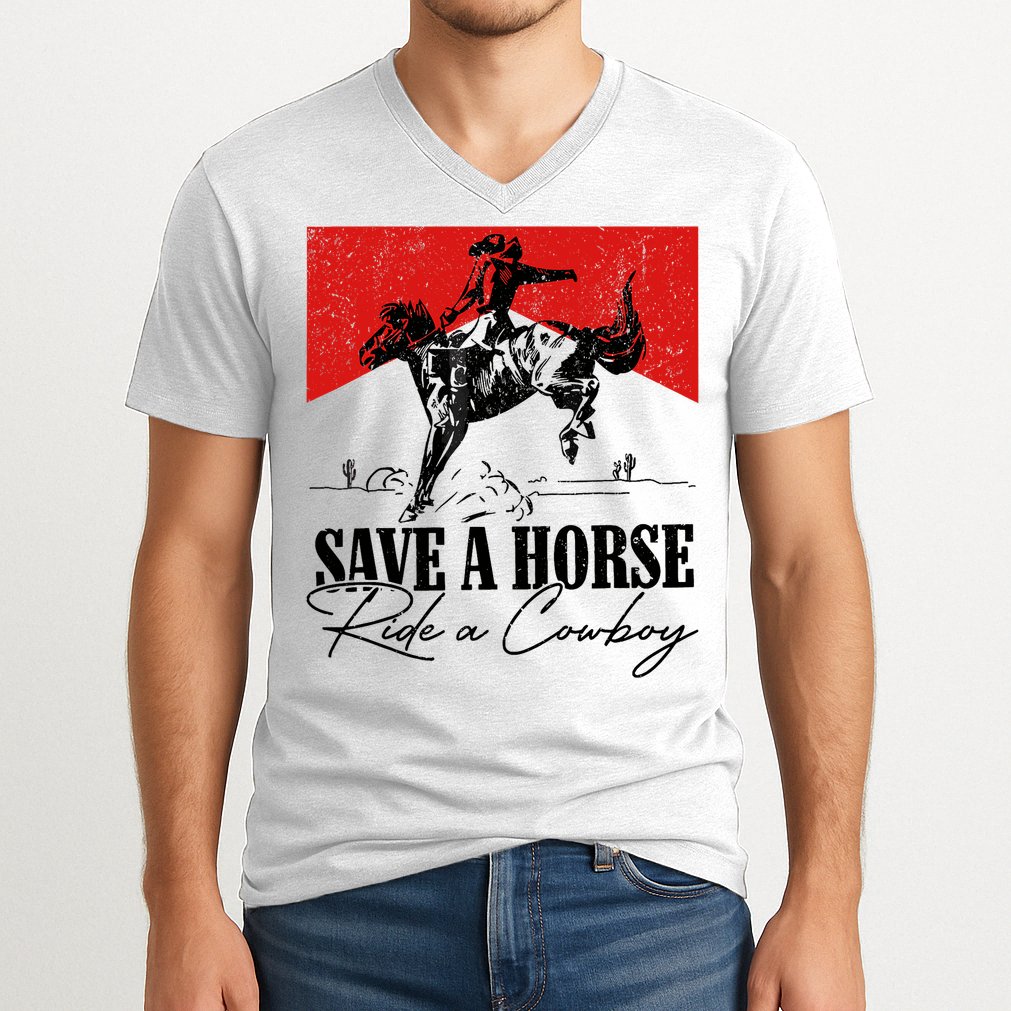 Save A Horse Ride A Cowboy Skeleton Country Skull Western V-Neck T-Shirt