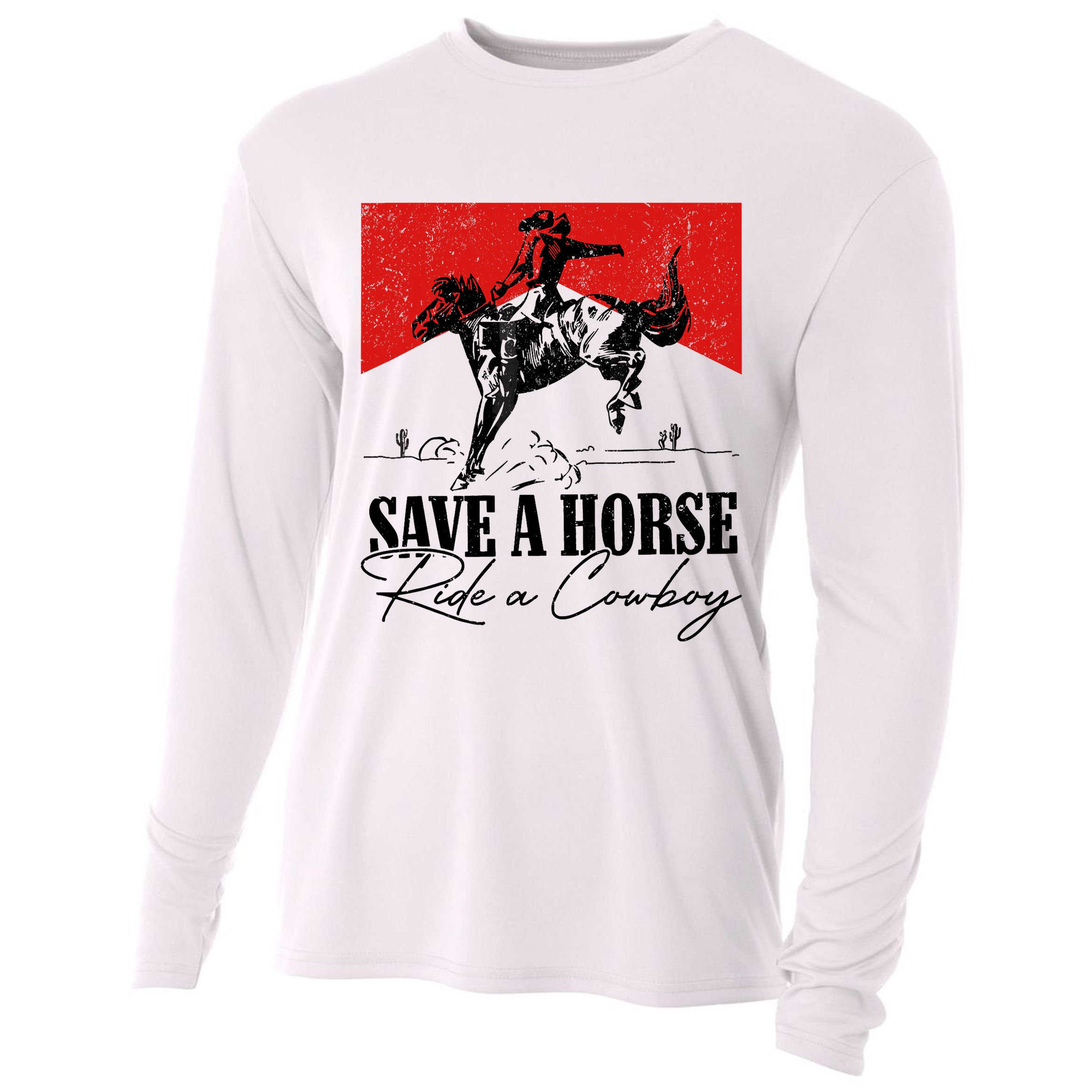 Save A Horse Ride A Cowboy Skeleton Country Skull Western Cooling Performance Long Sleeve Crew