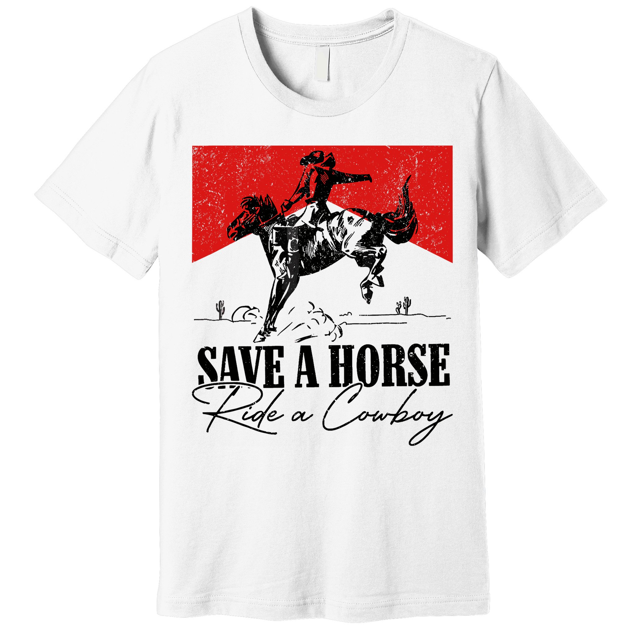 Save A Horse Ride A Cowboy Skeleton Country Skull Western Premium T-Shirt