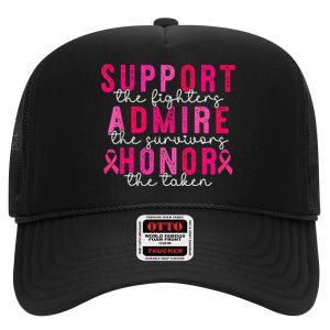 Support Admire Honor Breast Cancer Awareness Warrior Ribbon High Crown Mesh Back Trucker Hat