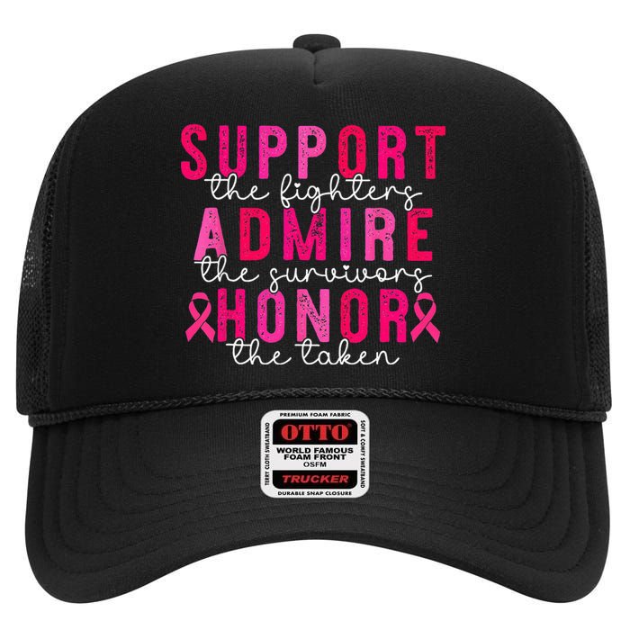 Support Admire Honor Breast Cancer Awareness Warrior Ribbon High Crown Mesh Back Trucker Hat