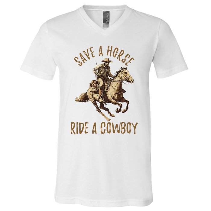 Save A Horse Ride A Cow Horseback Riding V-Neck T-Shirt