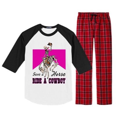 Save A Horse Ride A Cowboy Funny Skeleton Western Pink Women Raglan Sleeve Pajama Set