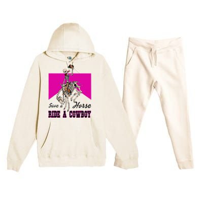 Save A Horse Ride A Cowboy Funny Skeleton Western Pink Women Premium Hooded Sweatsuit Set