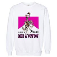 Save A Horse Ride A Cowboy Funny Skeleton Western Pink Women Garment-Dyed Sweatshirt