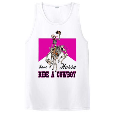 Save A Horse Ride A Cowboy Funny Skeleton Western Pink Women PosiCharge Competitor Tank