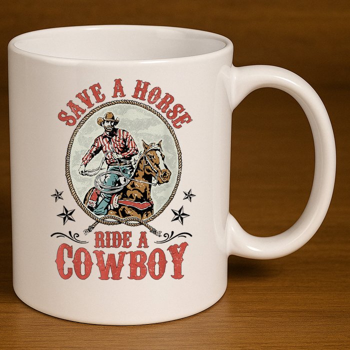 Save A Horse Ride A Cowboy 11oz C Handle Ceramic Mug