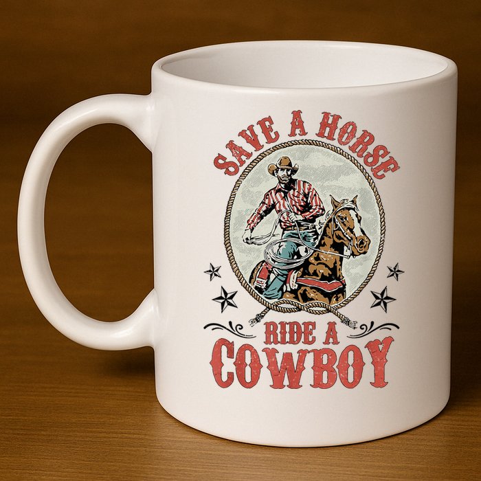 Save A Horse Ride A Cowboy 11oz C Handle Ceramic Mug