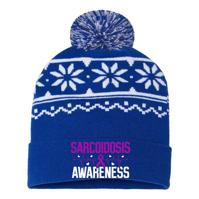 Sarcoidosis Awareness Heartbeat Purple Ribbon Month Support Gift USA-Made Snowflake Beanie