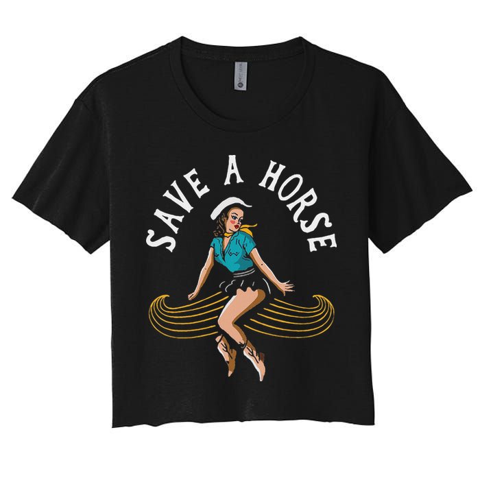 Save A Horse Ride A Mustache Free Moustache Rides Women's Crop Top Tee