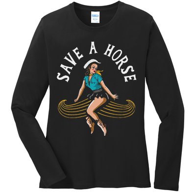Save A Horse Ride A Mustache Free Moustache Rides Ladies Long Sleeve Shirt