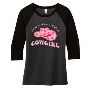 Save A Horse Ride A Cowgirl Women's Tri-Blend 3/4-Sleeve Raglan Shirt