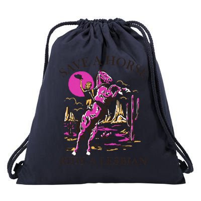 Save A Horse Ride A Lesbian Lgbt Drawstring Bag