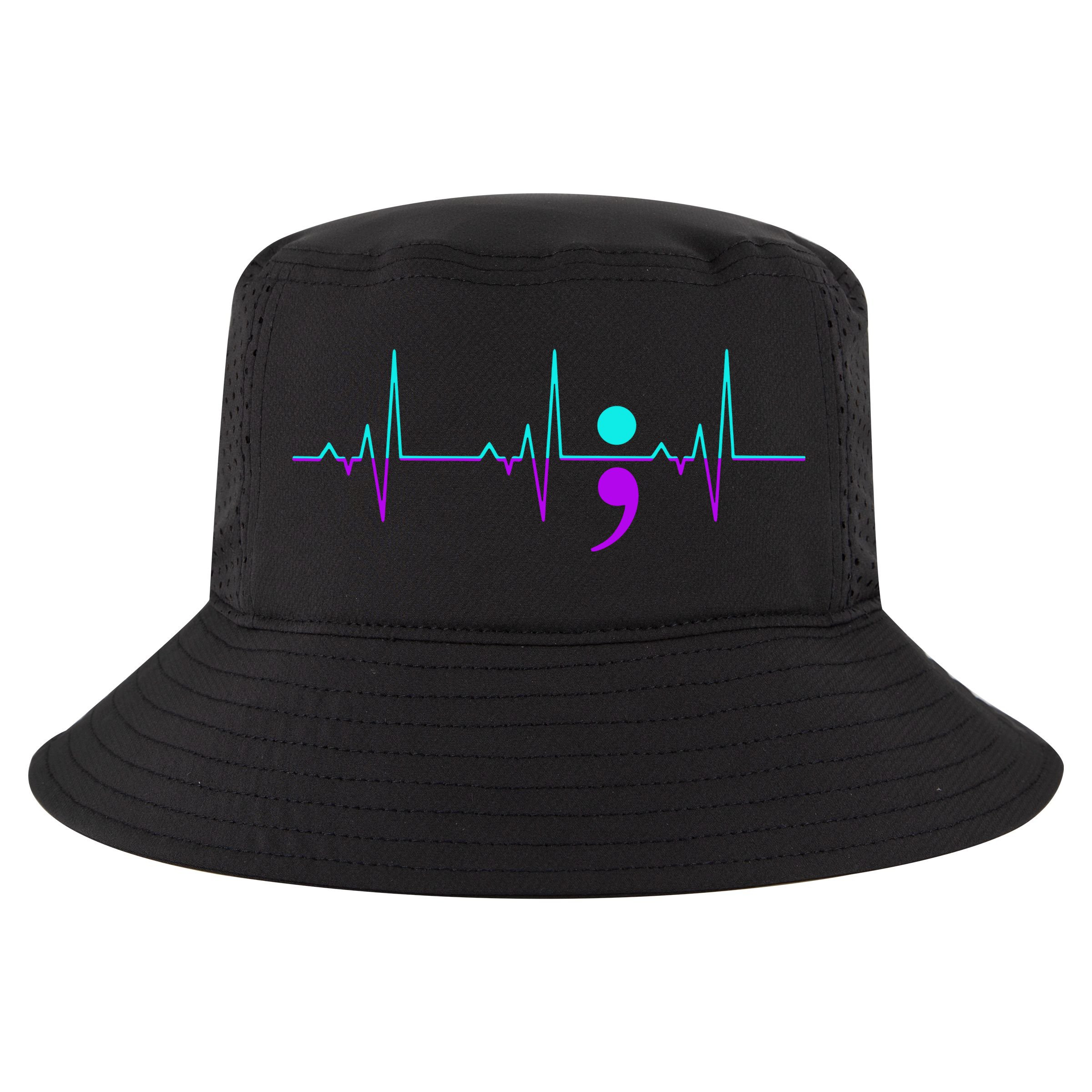 Suicide Awareness Heartbeat Happy Ribbon Support Cool Comfort Performance Bucket Hat