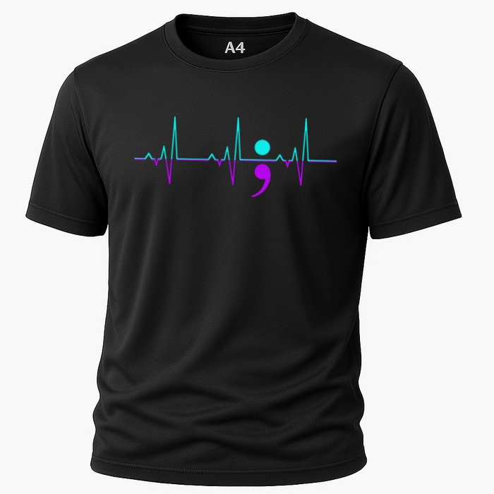 Suicide Awareness Heartbeat Happy Ribbon Support Cooling Performance Crew T-Shirt