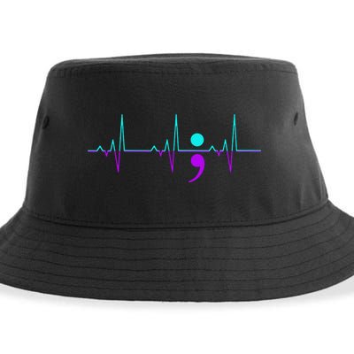 Suicide Awareness Heartbeat Happy Ribbon Support Sustainable Bucket Hat
