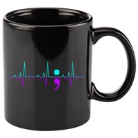 Suicide Awareness Heartbeat Happy Ribbon Support 11oz C Handle Ceramic Mug