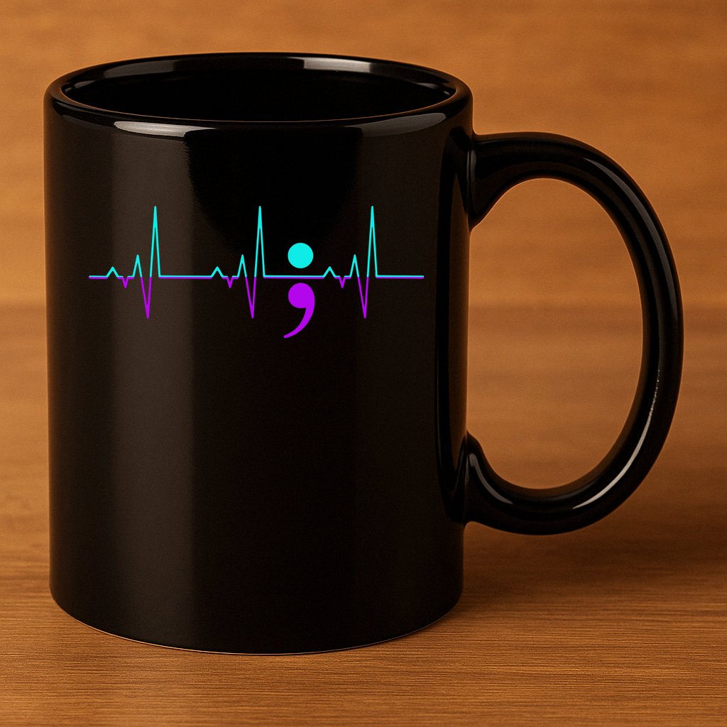 Suicide Awareness Heartbeat Happy Ribbon Support 11oz C Handle Ceramic Mug