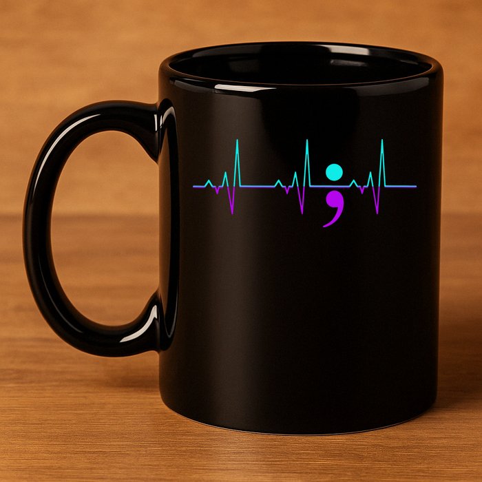 Suicide Awareness Heartbeat Happy Ribbon Support 11oz C Handle Ceramic Mug