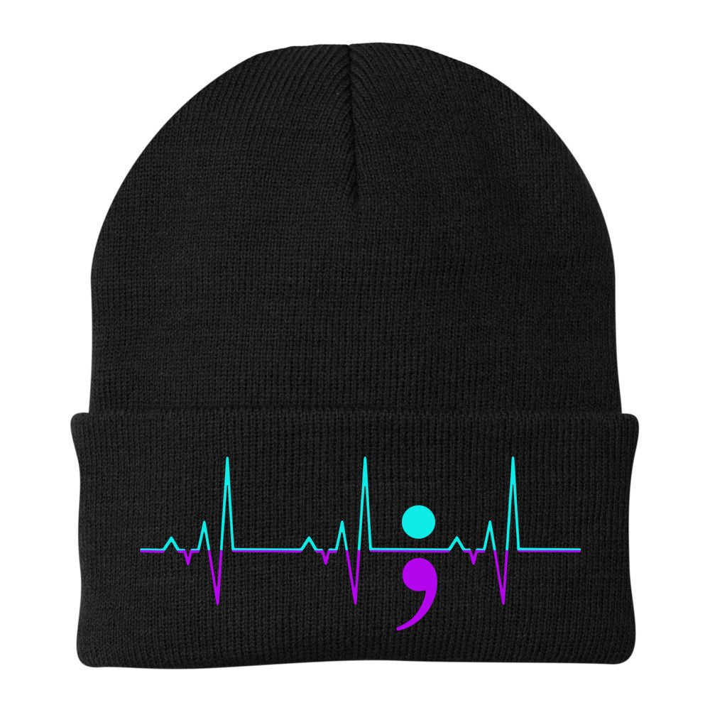 Suicide Awareness Heartbeat Happy Ribbon Support Beanie